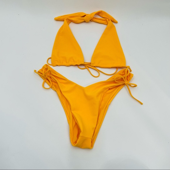 Frankie's Bikinis Other - Frankie’s Bikinis Ribbed Yellow Tangerine Ruby Bottoms & Julianne Top Set
